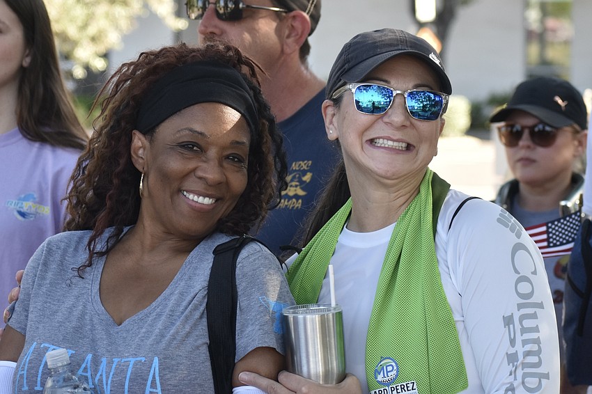 Linda Stutzman and Nadia Partsch start out on the hike.
