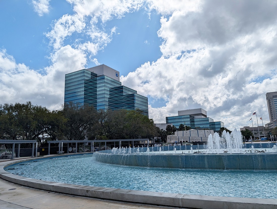 The 701 San Marco building as seen from Friendship Fountain on the Downtown Southbank.