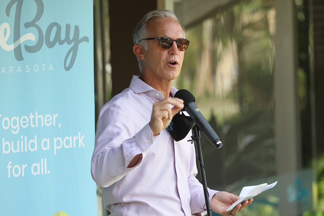 Bill Waddill, pictured speaking March 25, 2021, moved to Sarasota almost 25 years ago where he continues to make an impact on the community.