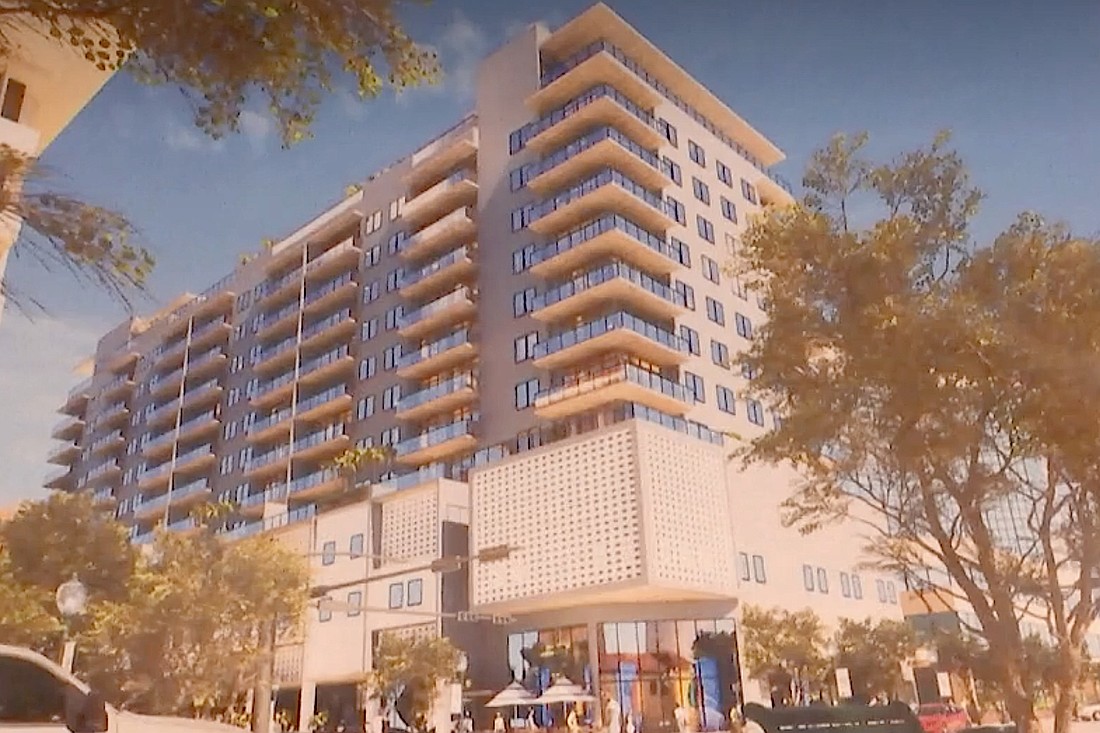 An architectural rendering of The High Line planned for 32 N. Osprey Ave. between Main Street and Fruitville Road.