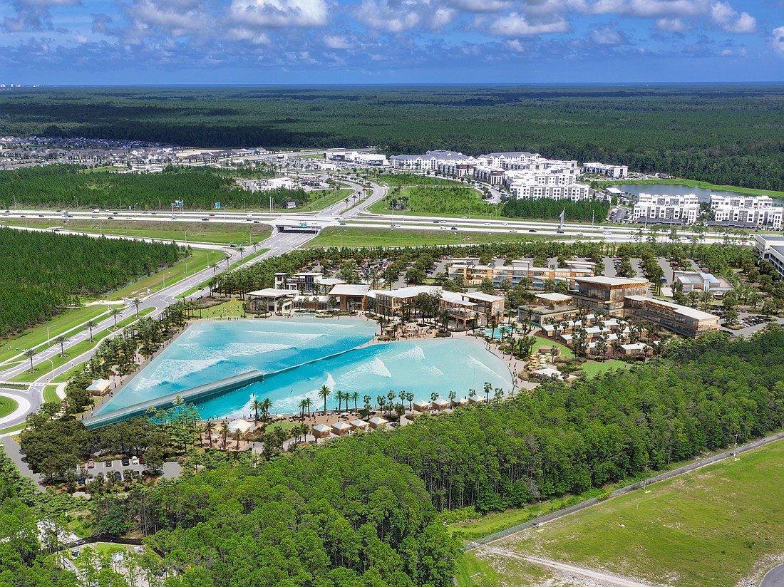 The 45-acre Jacksonville Surf Park will be anchored by a 5.5-acre Wavegarden Cove surfing lagoon. It is within The Parc Group’s master-planned eTown community in South Jacksonville east of Interstate 295.
