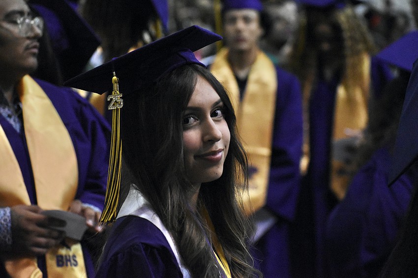 Belen Aragol prepares to walk onto the stage.