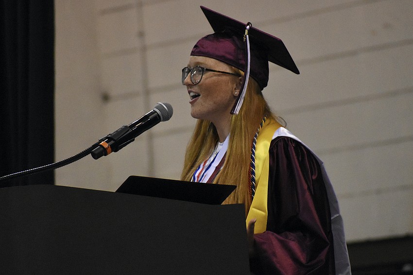Class historian Ashley Egan offers a speech.