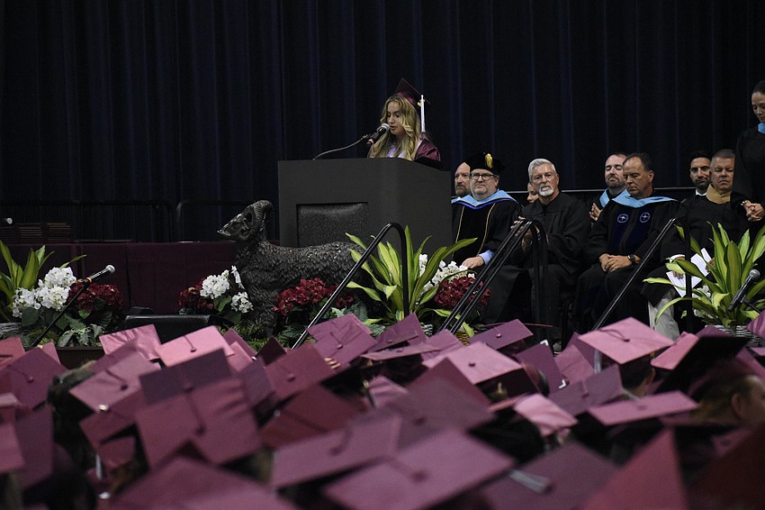 Class president Sophia Bruno Alves addresses the graduates.