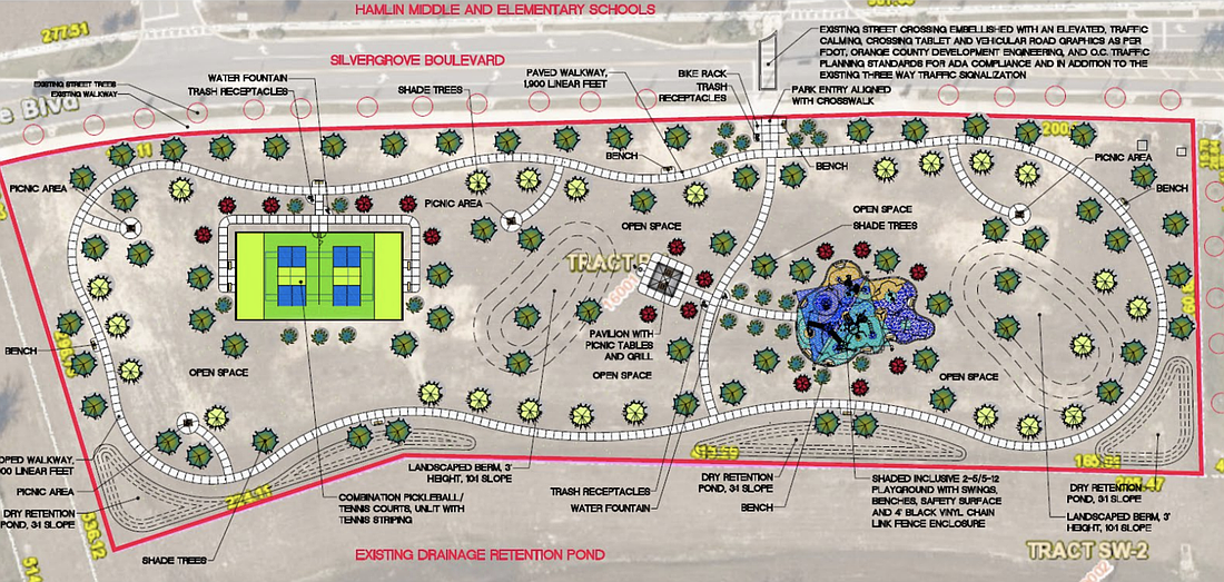 Silverleaf Park will feature shaded playgrounds, a picnic pavilion area, a multi-use pickleball and tennis court, and more.