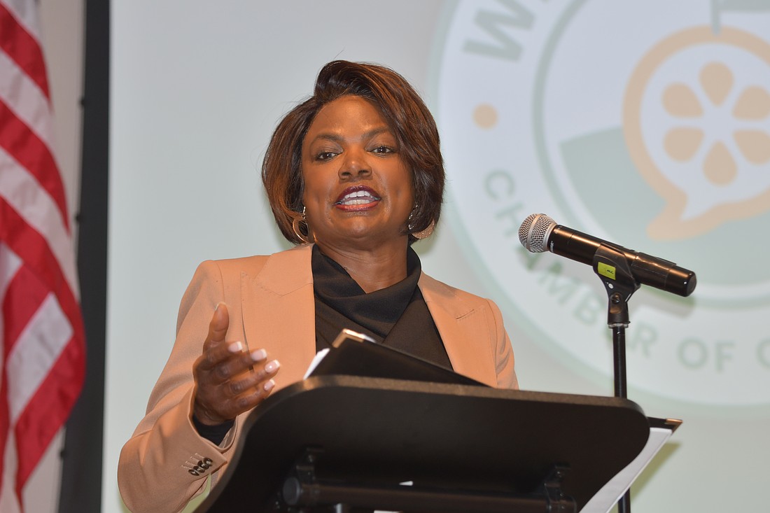 Former Congresswoman Val Demings shared words of encouragement about leadership at the West Orange Chamber of Commerce's Celebrating Leadership luncheon.