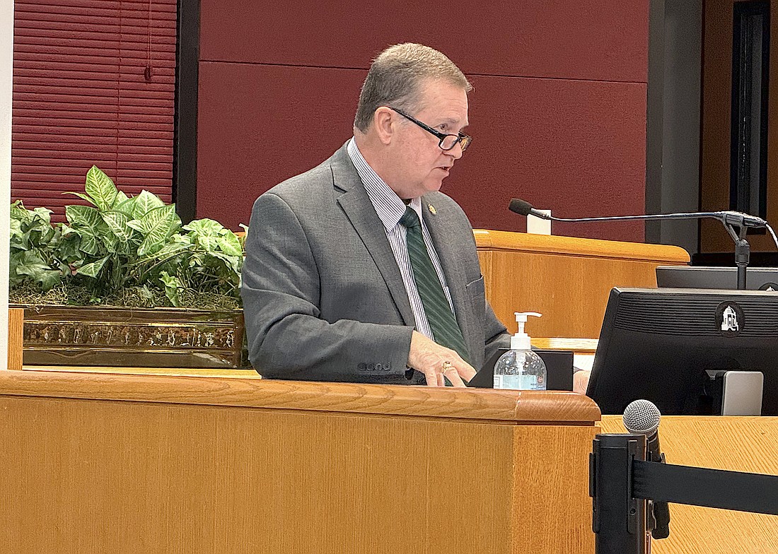 Sarasota County Director of Community and Intergovernmental Relations of Government Rob Lewis addresses the County Commission.