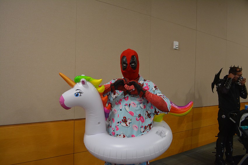 Robert Schwab enjoyed the SRQCon Cosplay Contest dressed as Pool Party Pool, from the Deadpool franchise.