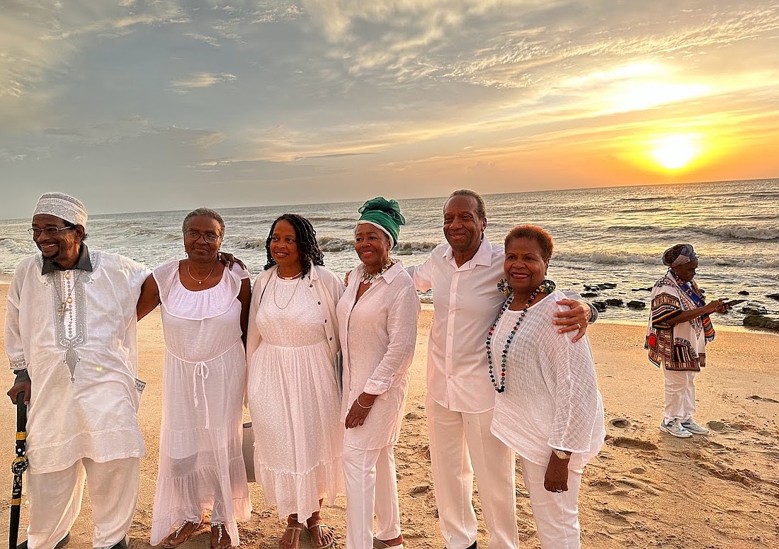 The sunrise gathering on June 21, 2023, with the African New Year Committee, from left: Edward Brown, Linda Epps, Melinda Morais, Melba McCarty, Robert Whiting and Harriett Whiting. Courtesy photo