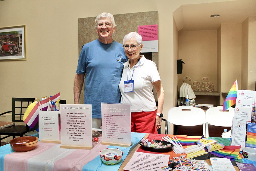 Edie Kaplan and Bill Payton offer information about community resources available to those in need of support during this year's Silver Pride event.