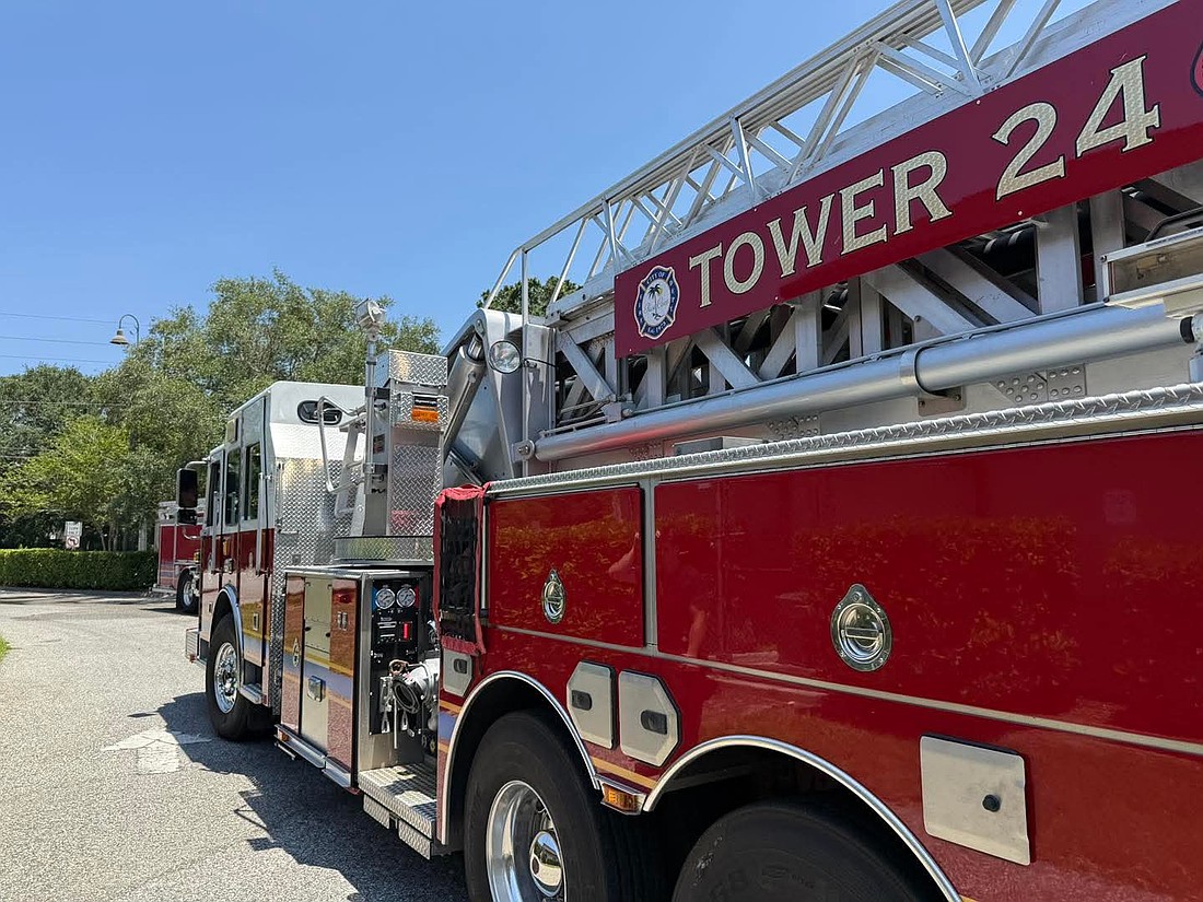 Palm Coast Fire Department Tower 24 is one of two trucks that are being replaced in the next fiscal year. Courtesy of the PCFD