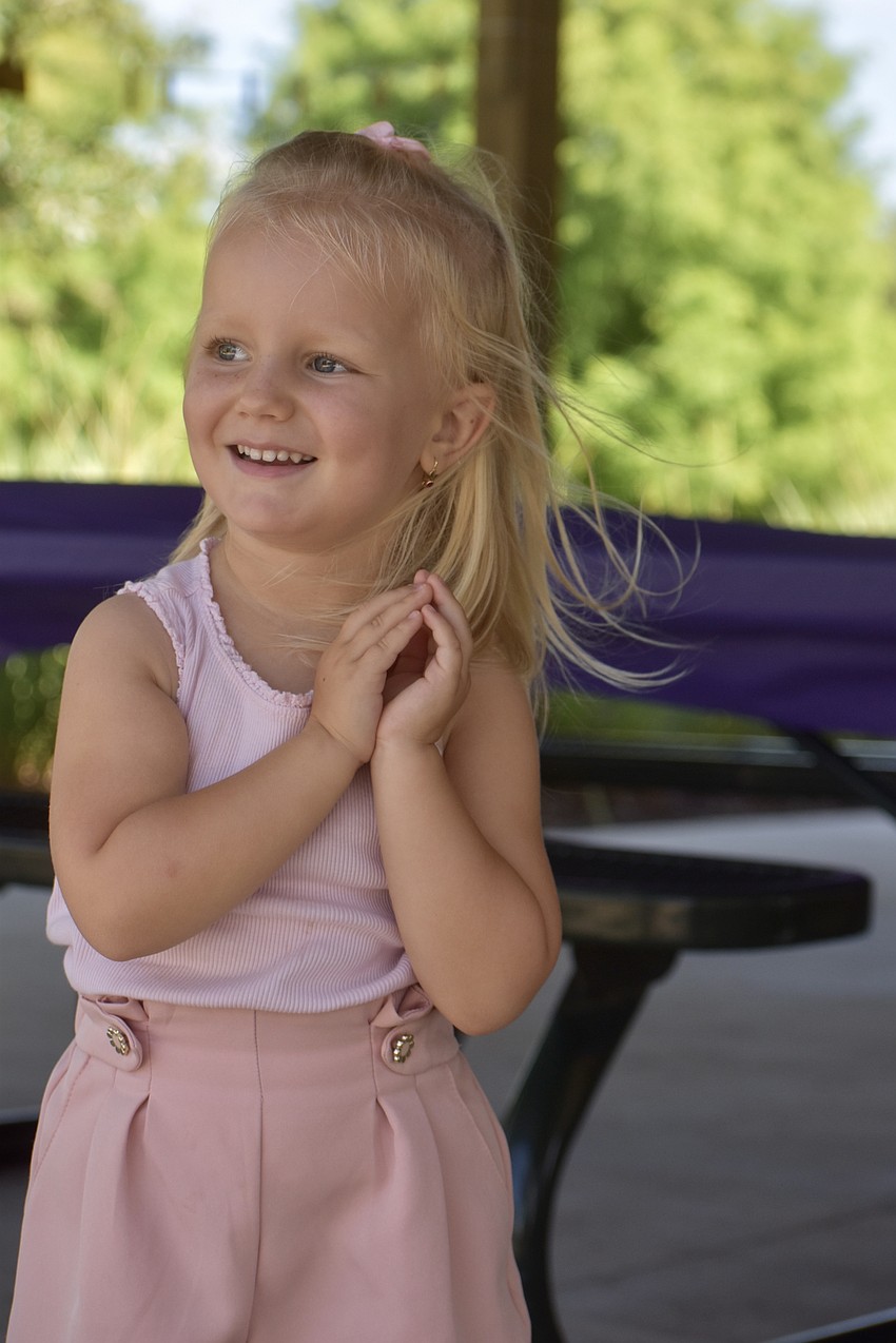 Rebecca Reuzicka, 3, moved to Lakewood Ranch from Hollywood, California.