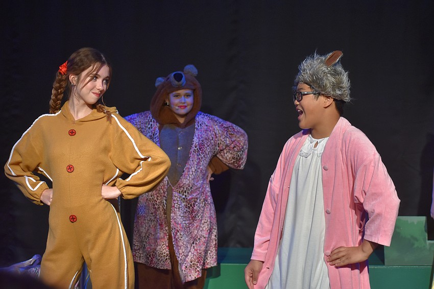Parrish resident Avery Mankowski plays Gingy (the gingerbread man) and Parrish resident Collin Borg plays Big Bad Wolf.