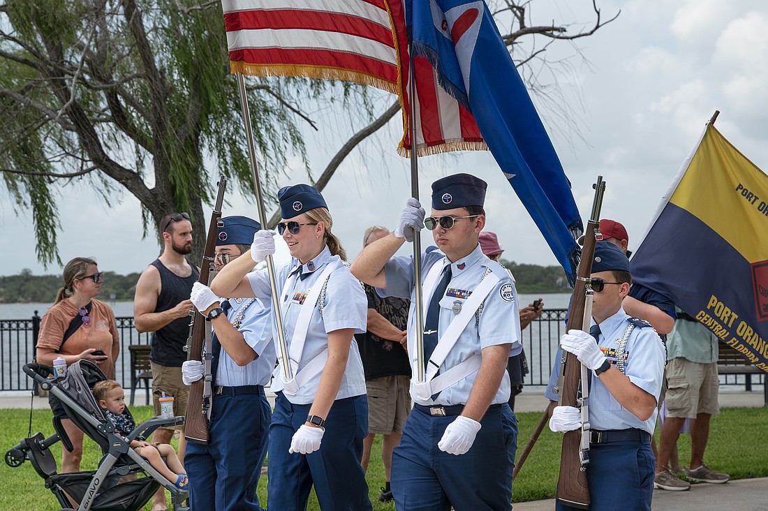The Ormond Beach Civil Air Patrol cadets post the colors at the International Day Festival on Saturday, June 14 at Rockefeller Gardens. Photo by Michele Meyers