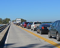 Traffic often backs up from the Cortez Bridge intersection onto Longboat Key during peak season.