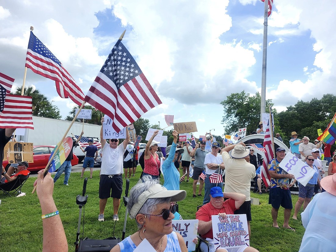 People protest in Palm Coast during the "No Kings" rally on Saturday, June 14. Photo courtesy of Tim Baker