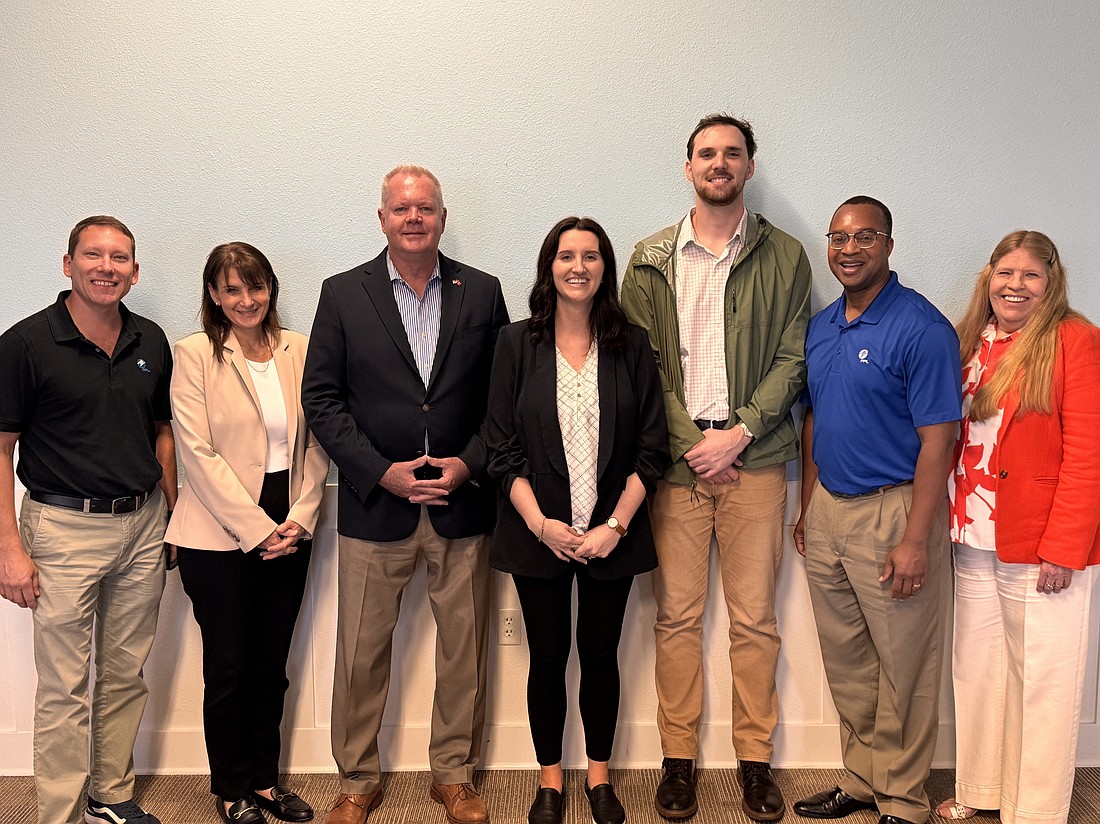 Wes Hudgens (FPL), Amy Lukasik and Roy Sieger (Flagler County), Shelby Zaricor and Jake Manges (GLS), Verdell Hawkins (FPL) and Dolores Key (Flagler County) collaborate on the Florida First Sites program. Courtesy of Flagler County