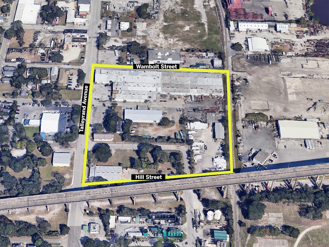 The Amkin site comprises about 9.7 acres bordered clockwise from the south by the Mathews Bridge, Talleyrand Avenue, Wambolt Street and Hill Street.