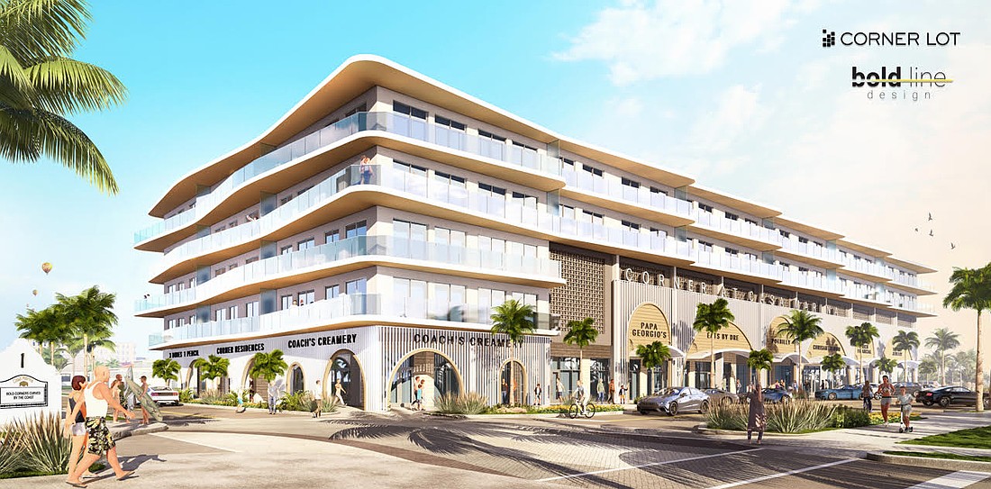 A rendering of the mixed-use building Corner Lot plans to build at 102 Sixth Ave. N. in the Town Center district of Jacksonville Beach. It is across the street from the Casa Marina Hotel.