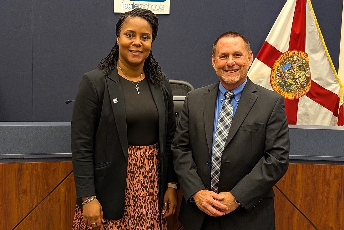 New Matanzas High School Principal Mike Rinaldi with Flagler Schools Superintendent LaShakia Moore. Photo by Brent Woronoff