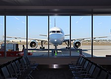 The view through a window wall in Concourse A at Sarasota-Bradenton International Airport.
