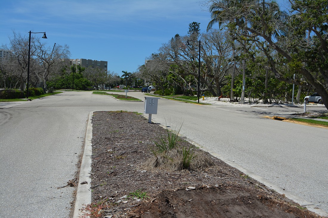 Medians located along Bay Isles Rd. next to Town Hall.