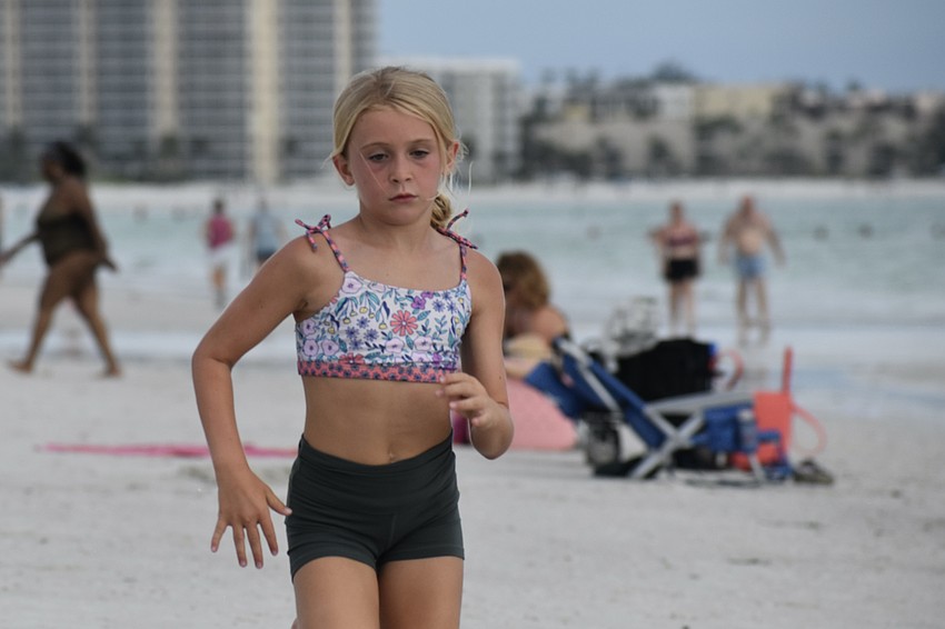 Casper Gruters, 9, heads for the finish line.