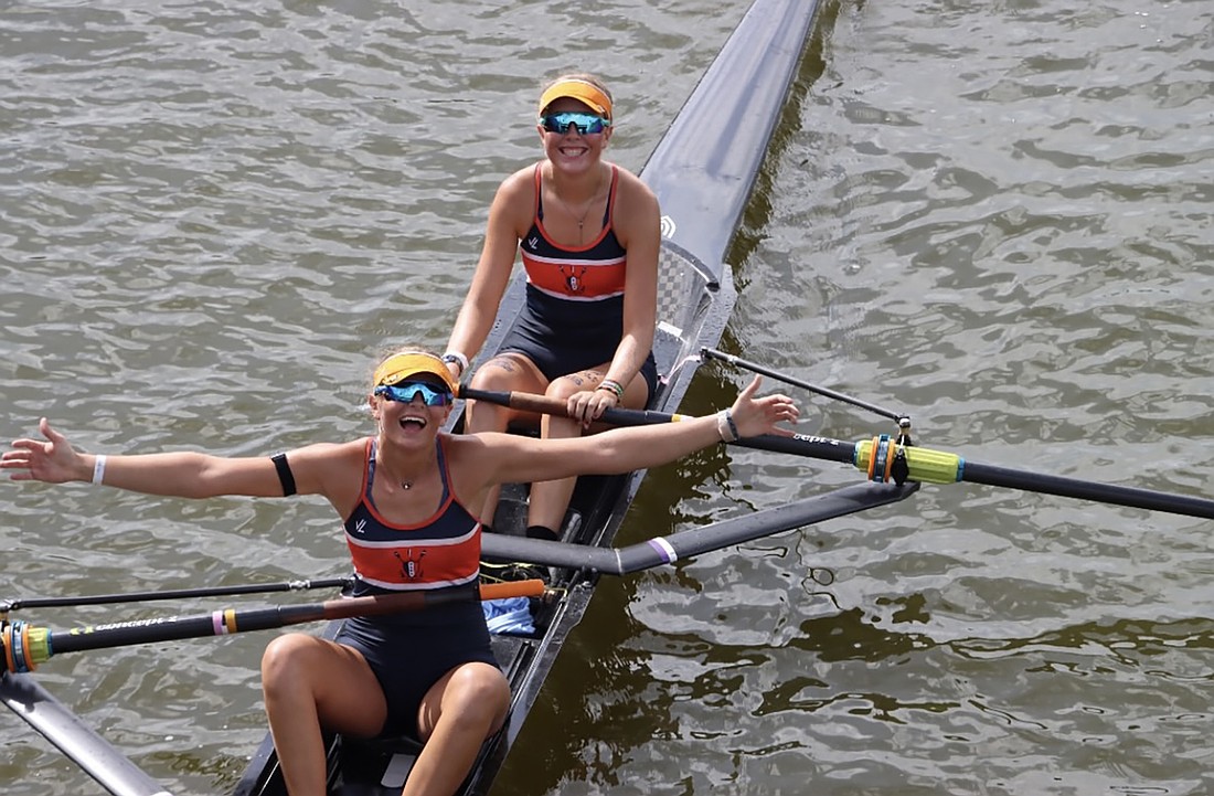Maija Andert, front, and her sister Anna Andert smiled after competing in the USRowing’s Youth National Championship.