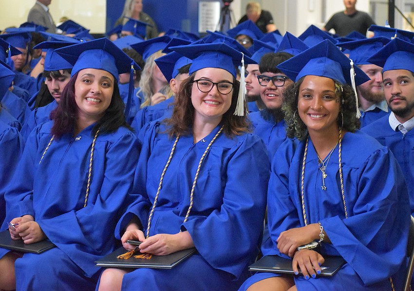 Manatee Technical College graduates Carmen Lesser, Kelsey Seeley and  Maria Galante complete the applied cybersecurity program which takes seven months.