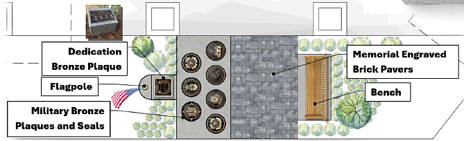 An artist rendering shows the location of the memorial engraved brick pavers at Bunnell's new Administration Complex on Commerce Parkway.