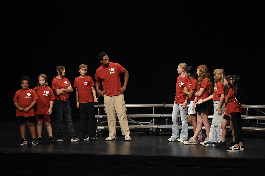 A group of pirates makes a split in "The Treasure Map," with performers including Sawyer Tillman, 9; Harper Olney, 10; Miriam Mohib, 12; Dylan Alan, 12; education intern Isaiah Ramsey, 21; education intern Nadya Smirnova, 19; Abigail Gastaldo, 11; Bliss Rippy, 13; Stefaniia Biedakurova 10; Reyna Kim, 9; and Nina Lockhart, 12.