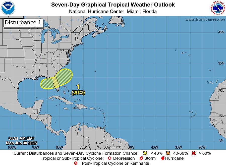 On Monday morning, the National Hurricane Prediction Center said the likelihood of development remained low over the next seven days.