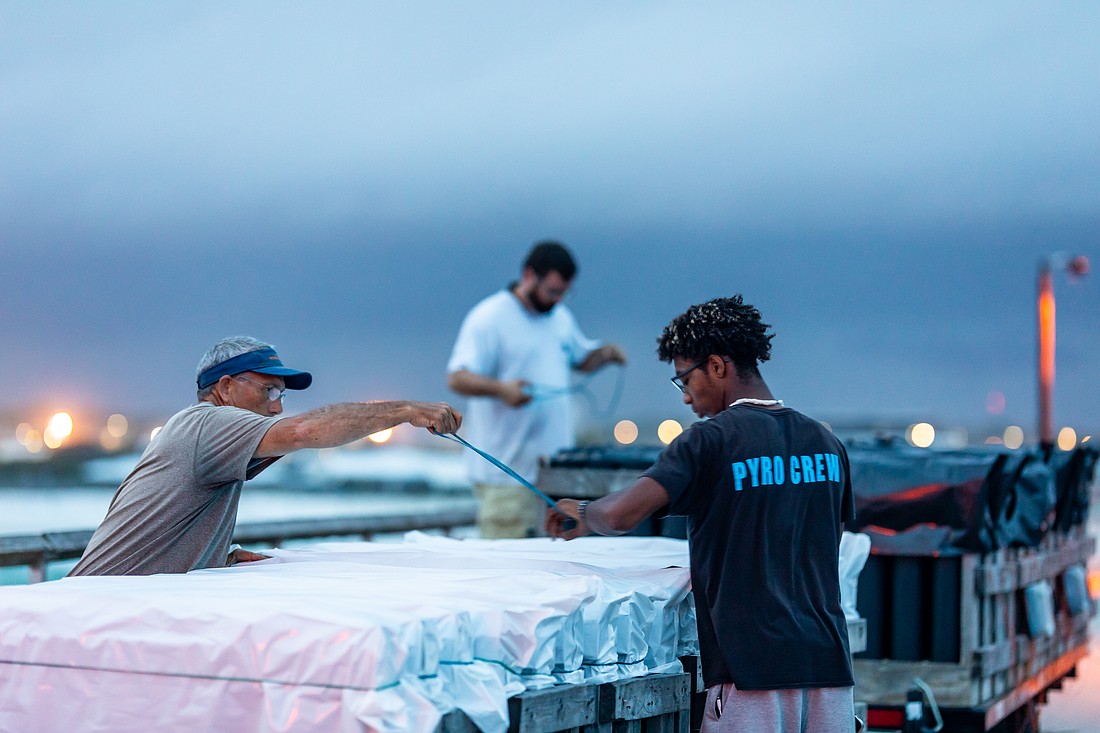 Pyro Shows crew members triple check everything before the start of the display.