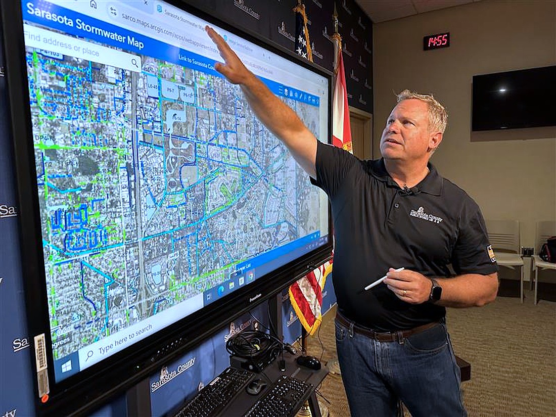 Sarasota County Public Works Director Spencer Anderson briefs the public about flooding during the 2024 hurricane season.