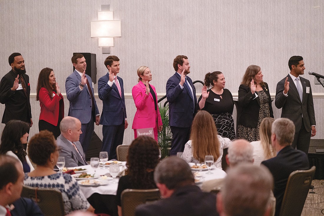 The Jacksonville Bar Association board of governors was sworn in June 5. From left: Obi Anum, Secretary Alex Hill, Young Lawyers Section President Adam Prom, James Poindexter, Shannon Schott, Tim Miller, Kathryn Stanfill, Treasurer Adina Pollan and President-elect Asghar Syed. Not pictured: David Thompson, John Weedon, Kayla Herrin and JBA President Brian Coughlin.