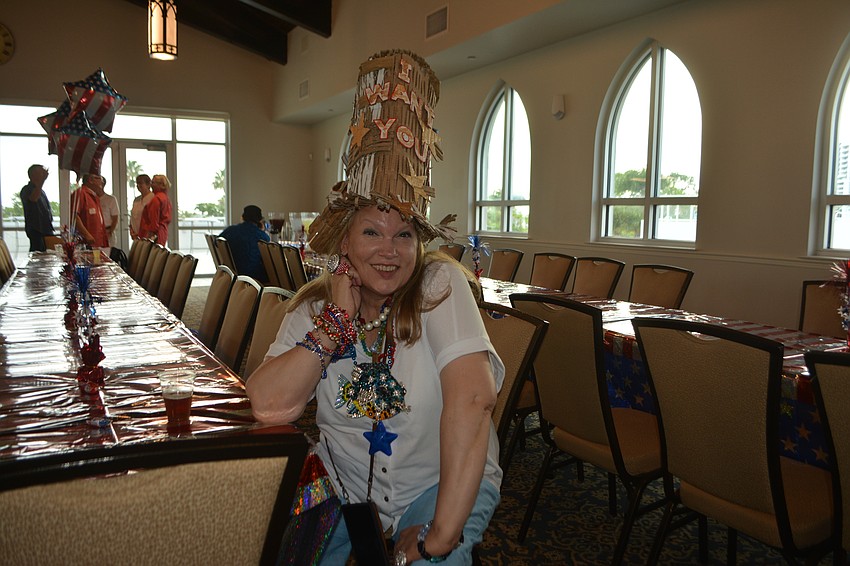 Monica (Moonie) Friedrich poses with her homemade Uncle Sam Hat.
