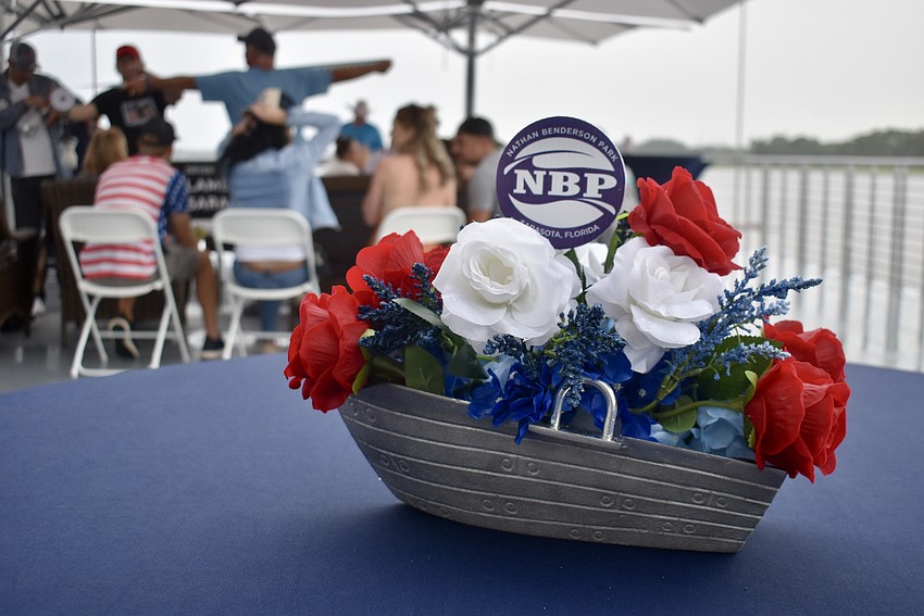 Nathan Benderson Park is decorated in red, white and blue July 3 for its annual fireworks display.