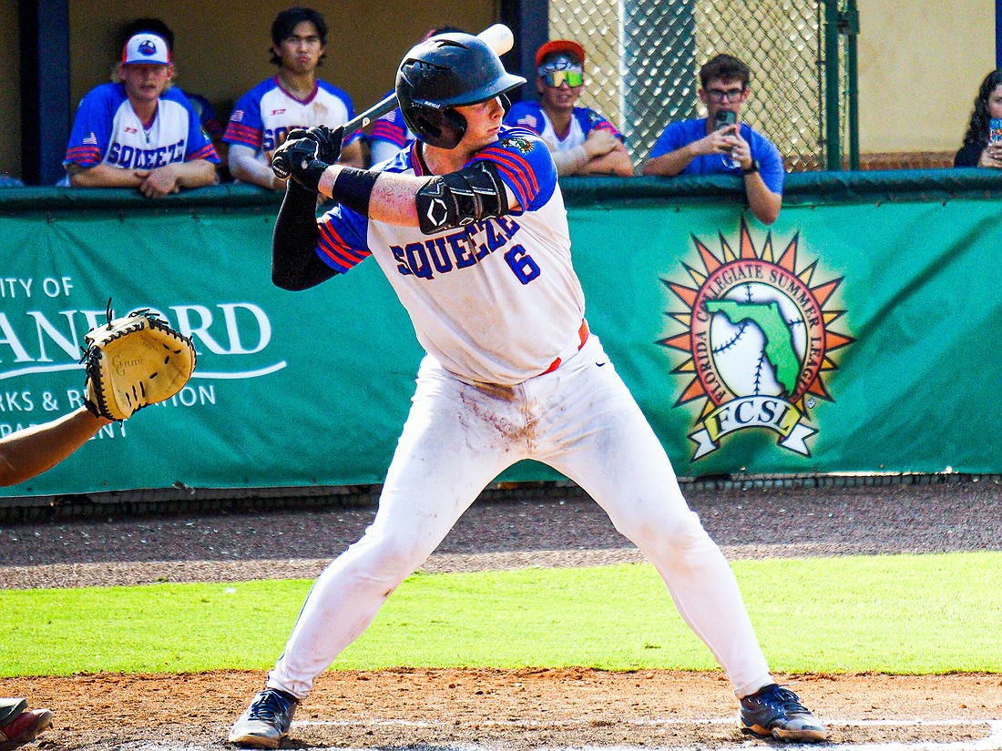 Winter Garden Squeeze catcher Drew Pynes (No. 6) lined up his swing.