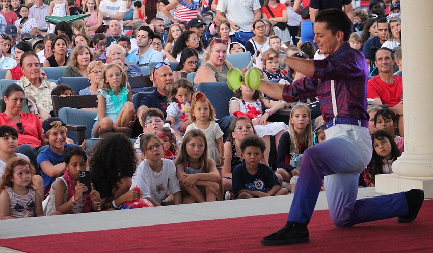 Sian España shows his ability with a type of giant Yo-Yo during Star-Spangled Spectacular.