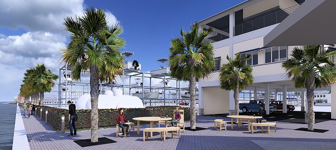 A rendering of the boardwalk and public access of the proposed MarineMax post-storm renovations.