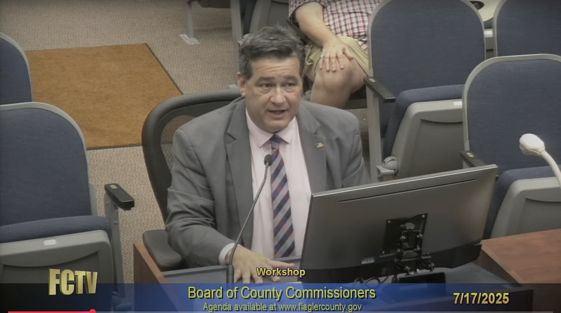 Michael Rodriguez speaks before the Flagler County Commission during a special meeting on Thursday, July 17. Screenshot of Flagler County's livestream