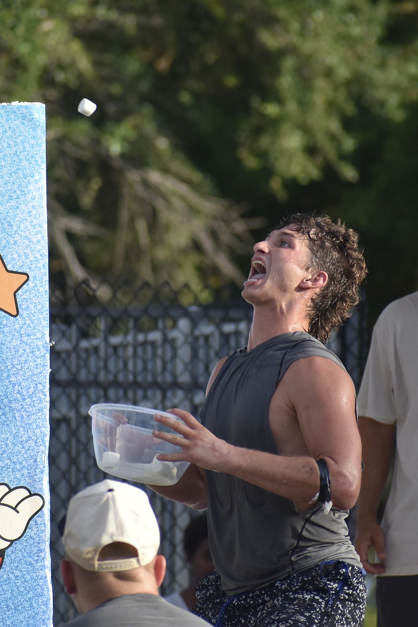 Shayne Boyle prepares for an incoming marshmallow.