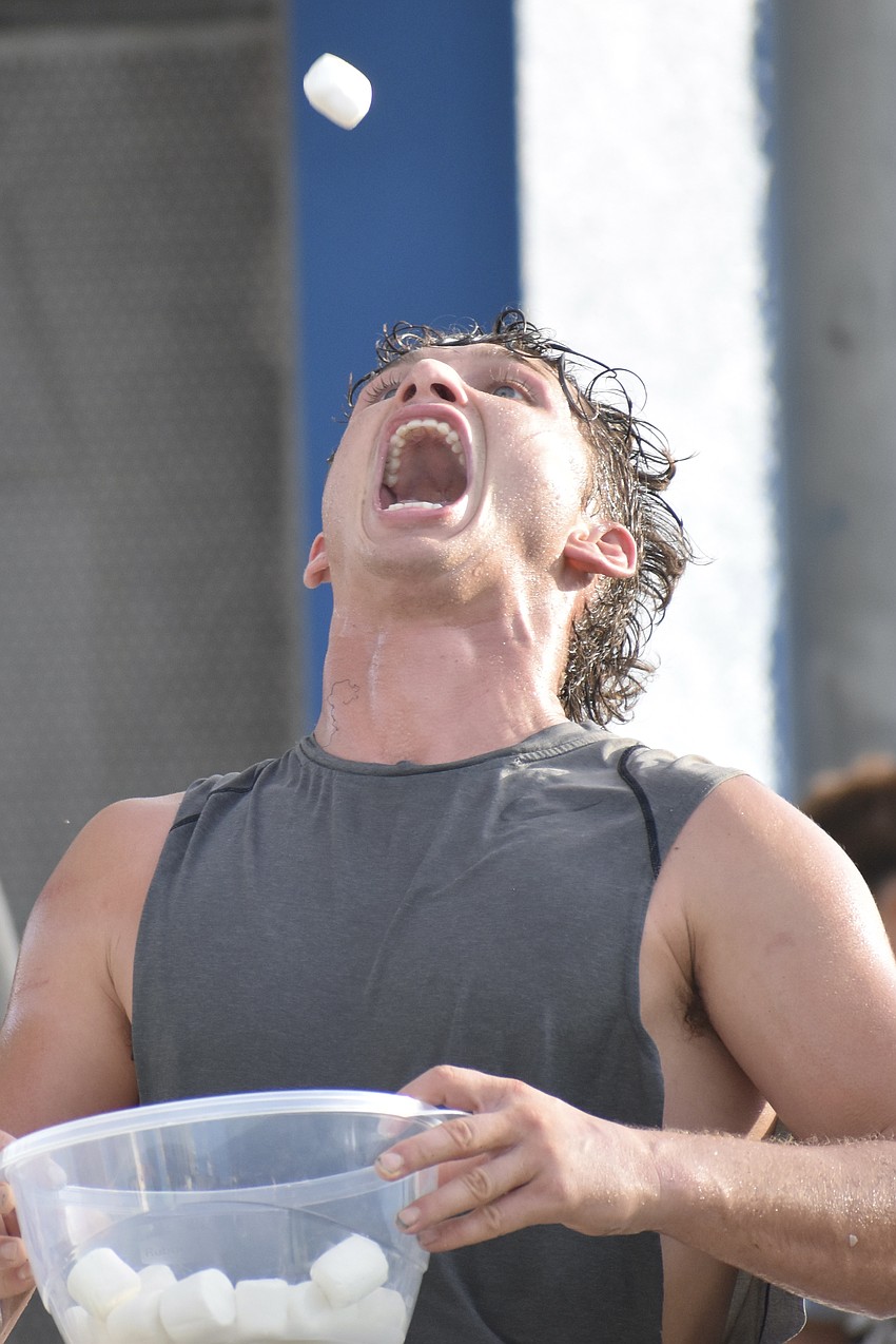 Shayne Boyle catches a marshmallow.