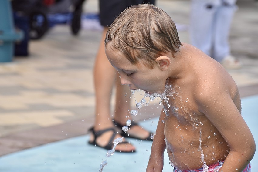 Charlie Bennett, 8, lines up the water just right.