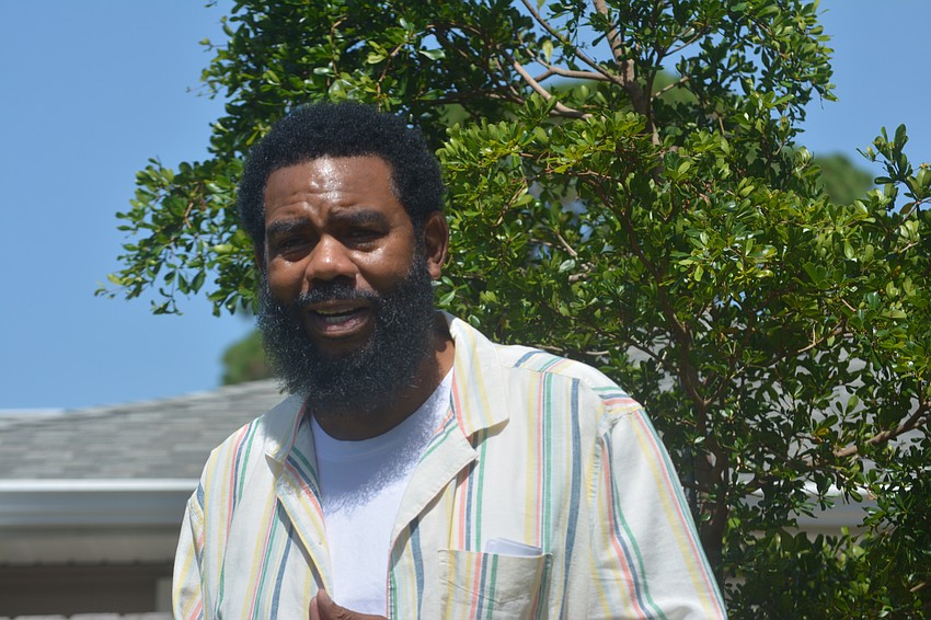 James C Jacobs III shares his thanks and the memory of his mother during the ribbon cutting ceremony for her memorial garden.