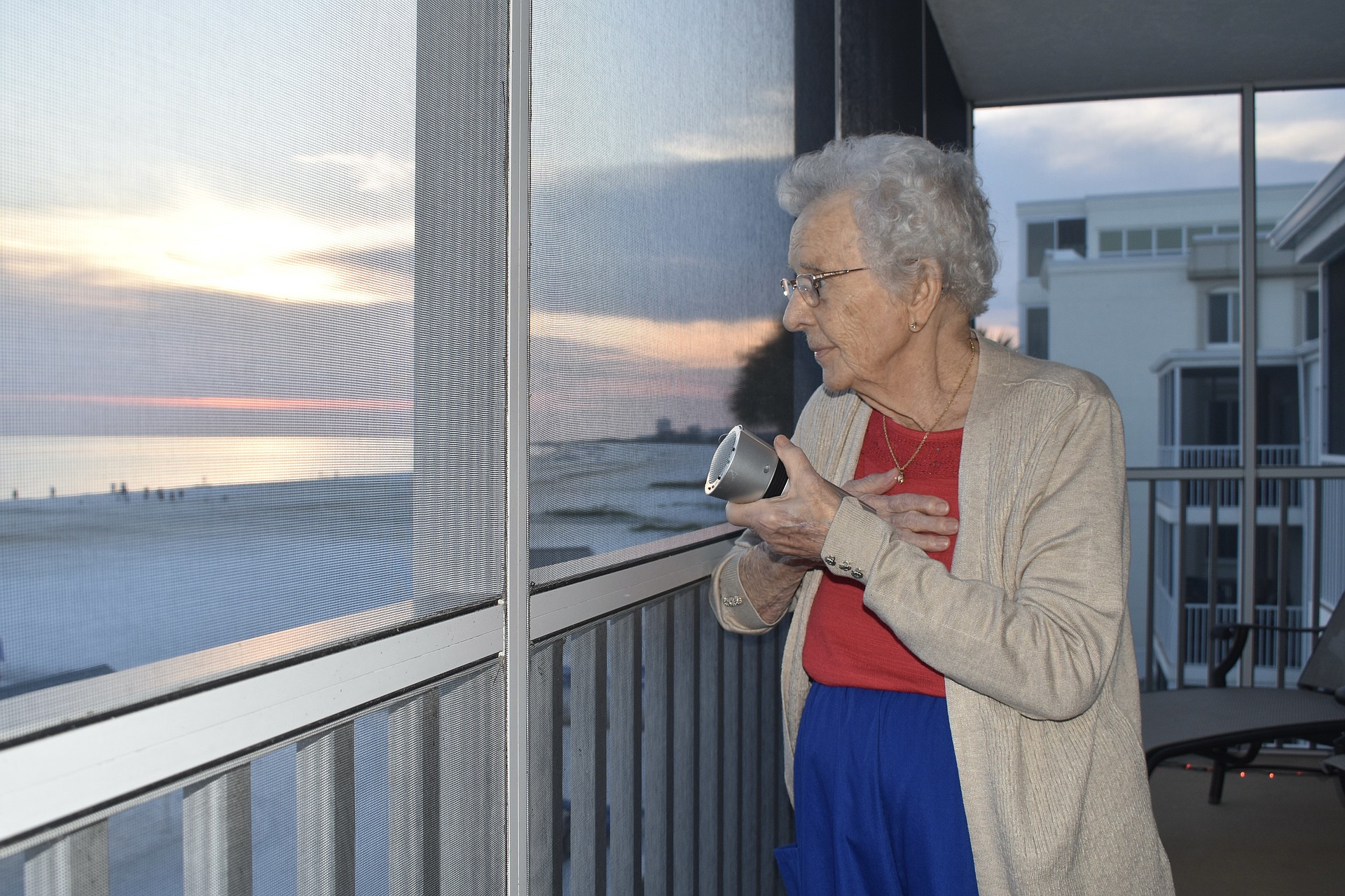 Irene Hryniewicki plays Taps every night on her balcony.