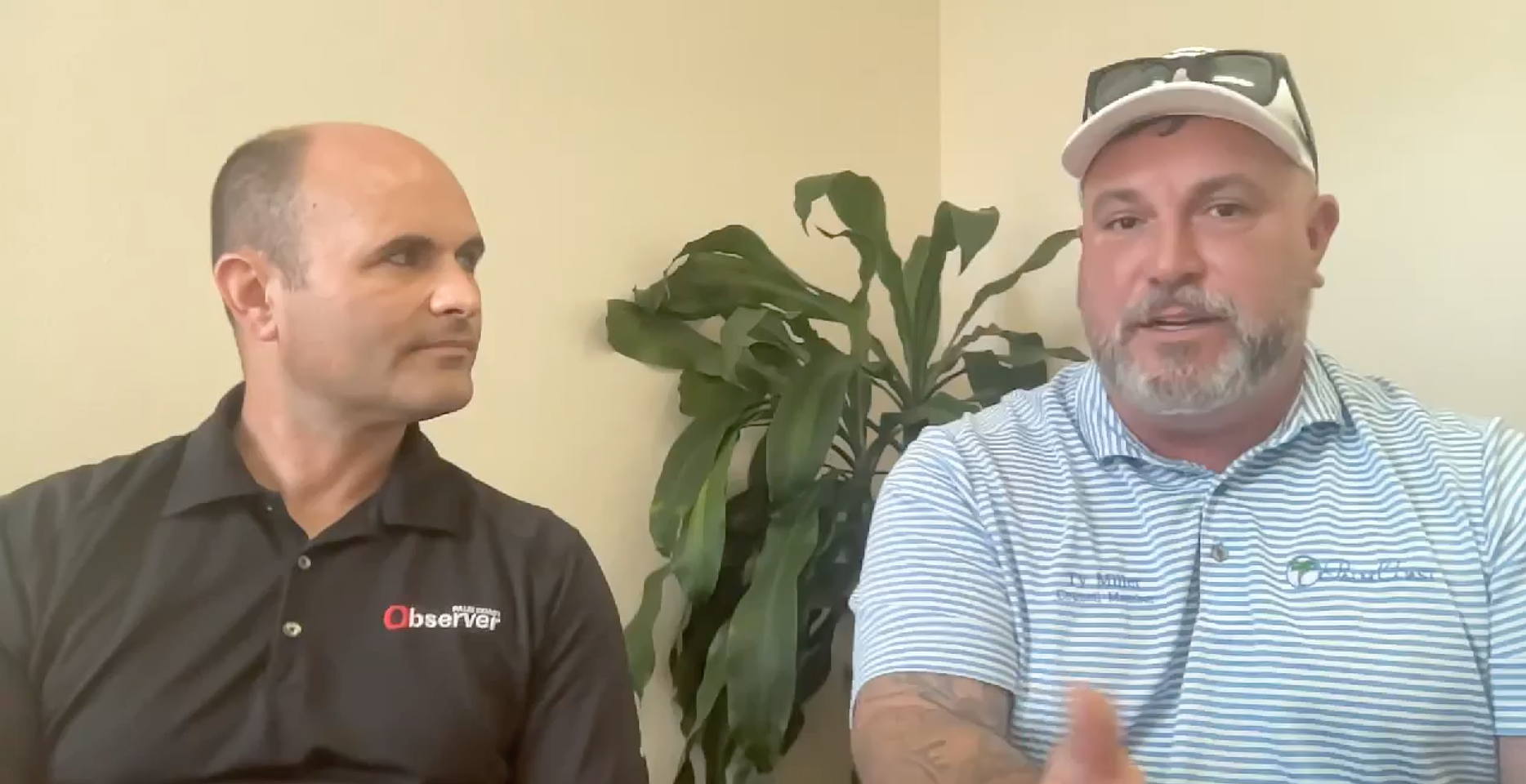 Publisher Brian McMillan and City Councilman Ty Miller, in a Facebook Live interview July 25.