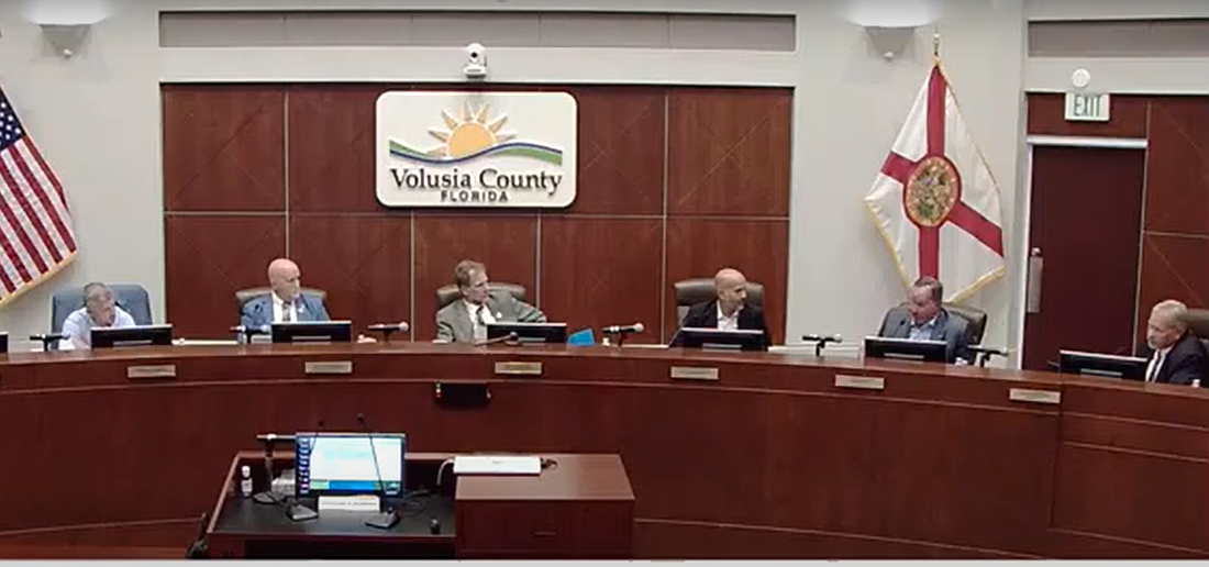 The Volusia County Council at the July 22 meeting. Image screenshot from meeting livestream
