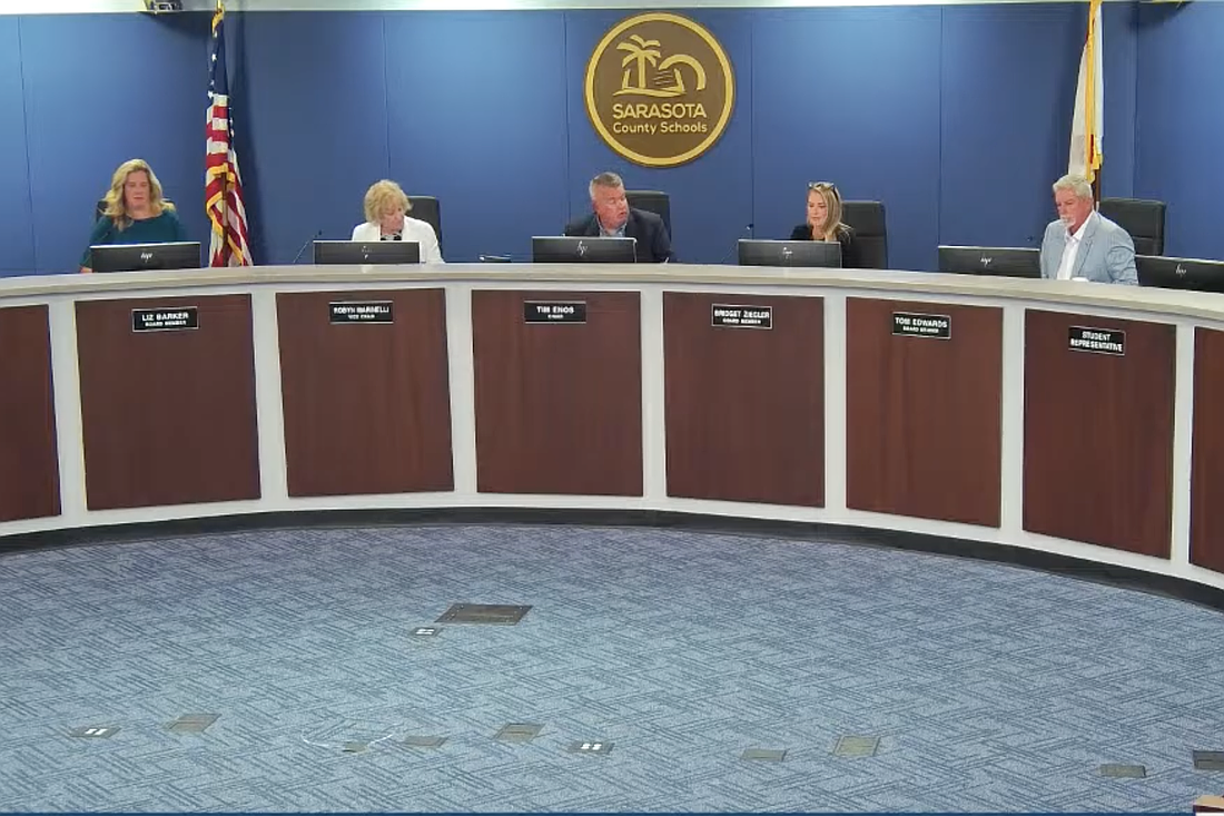 The School Board of Sarasota County at a July 2025 meeting.