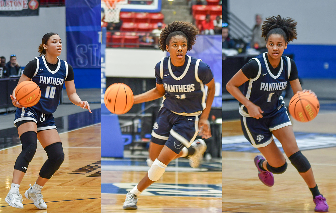 Ciara Hayes, left, Jamila Ray and Kendall Perry helped lead the Lady Panthers to a fourth-consecutive state title game appearance in 2024-25.